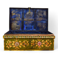Vintage Indian Hand Painted Metal Travel Trunk Chest