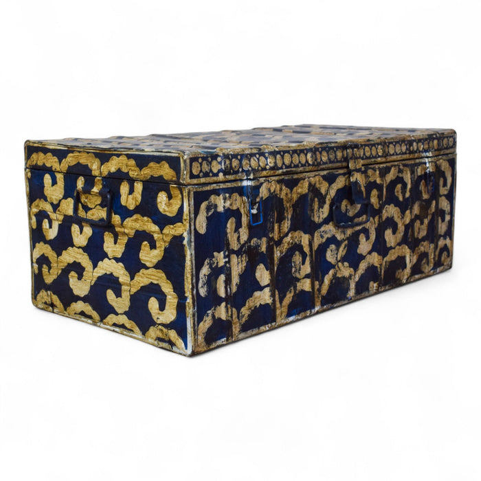 Vintage Indian Hand Painted Metal Travel Trunk Chest