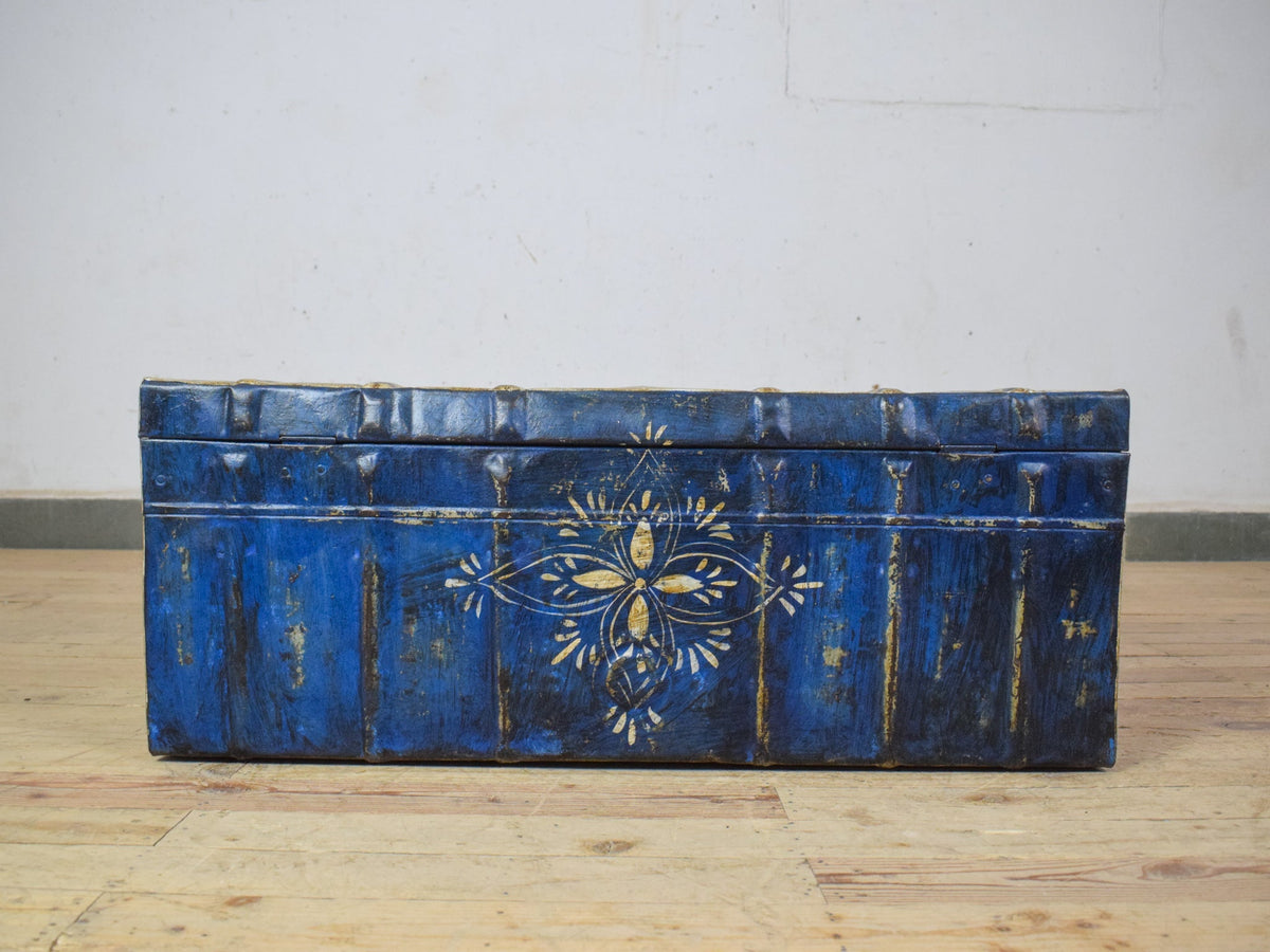 Vintage Indian Hand Painted Metal Travel Trunk Chest