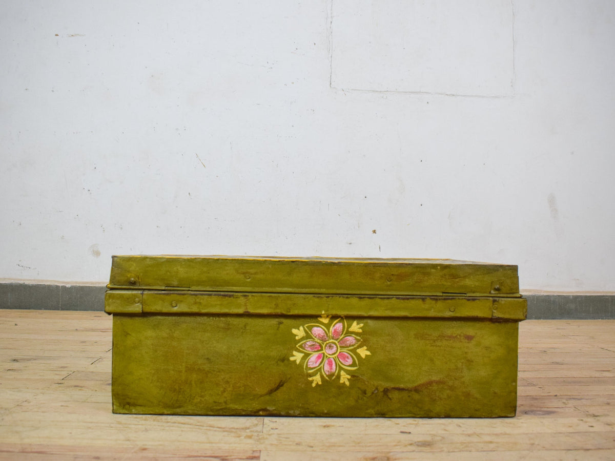 Vintage Indian Hand Painted Metal Travel Trunk Chest