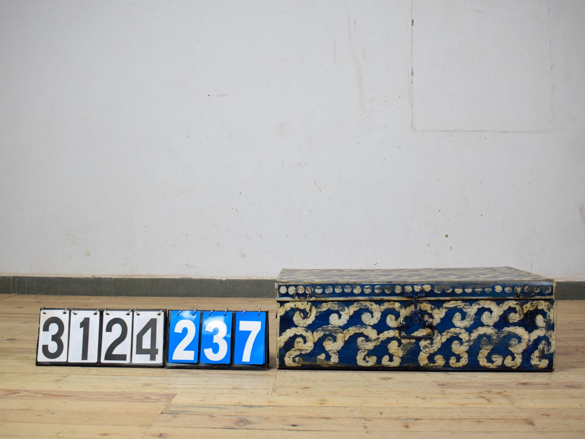 Vintage Indian Hand Painted Metal Travel Trunk Chest