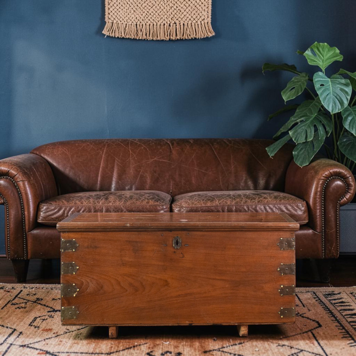 Vintage Rustic Wooden Metal Bound Chest Box Coffee Table