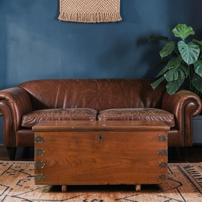 Vintage Rustic Wooden Metal Bound Chest Box Coffee Table