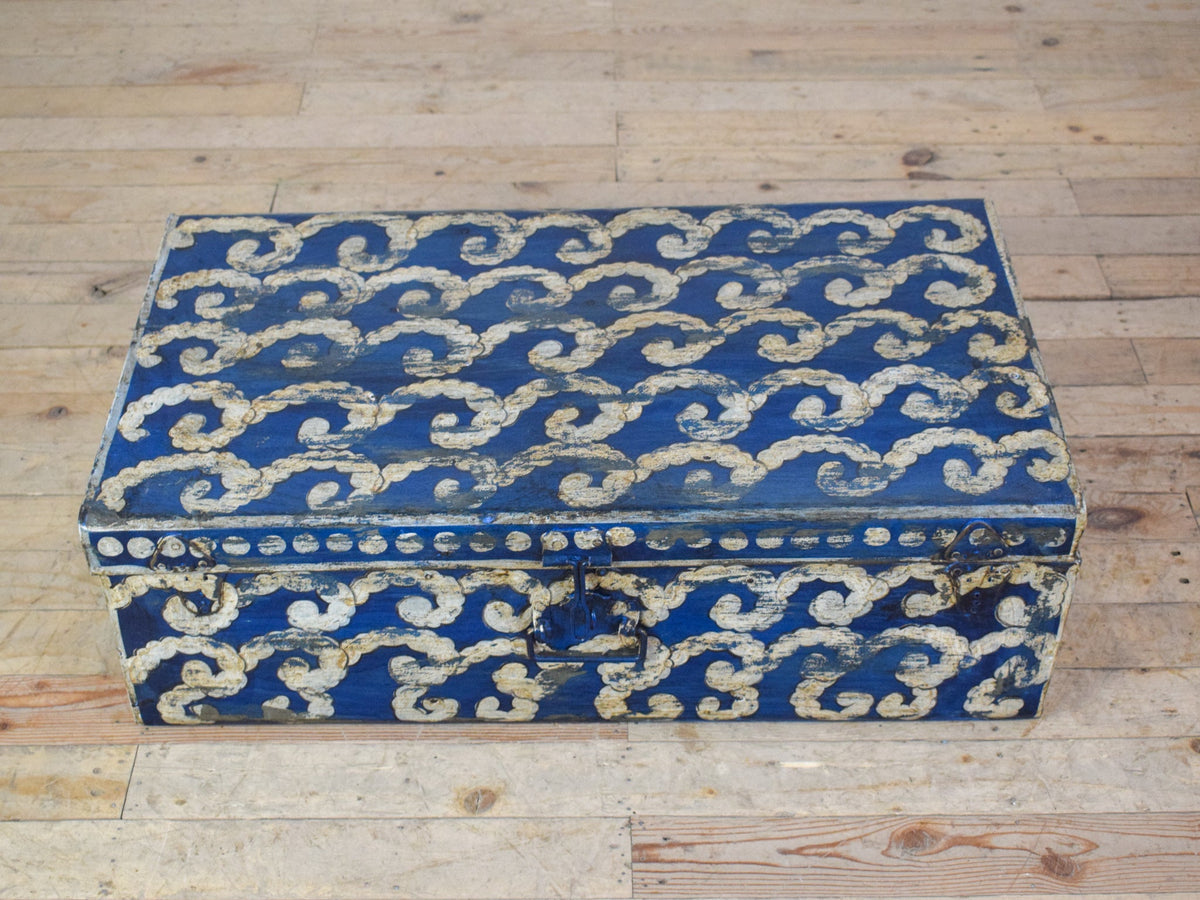 Vintage Indian Hand Painted Metal Travel Trunk Chest