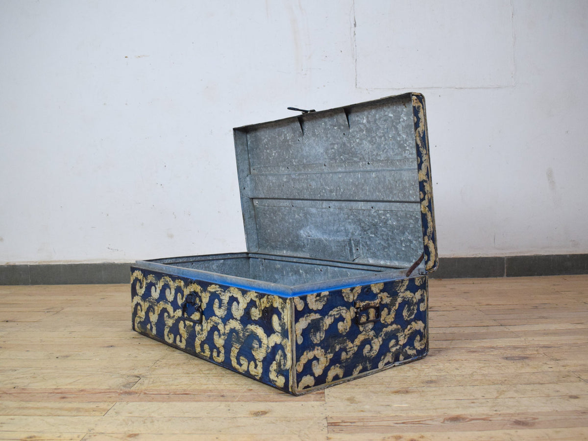 Vintage Indian Hand Painted Metal Travel Trunk Chest