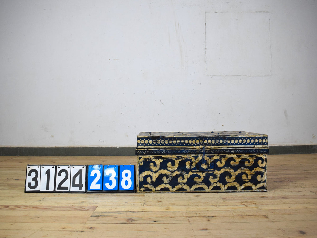 Vintage Indian Hand Painted Metal Travel Trunk Chest