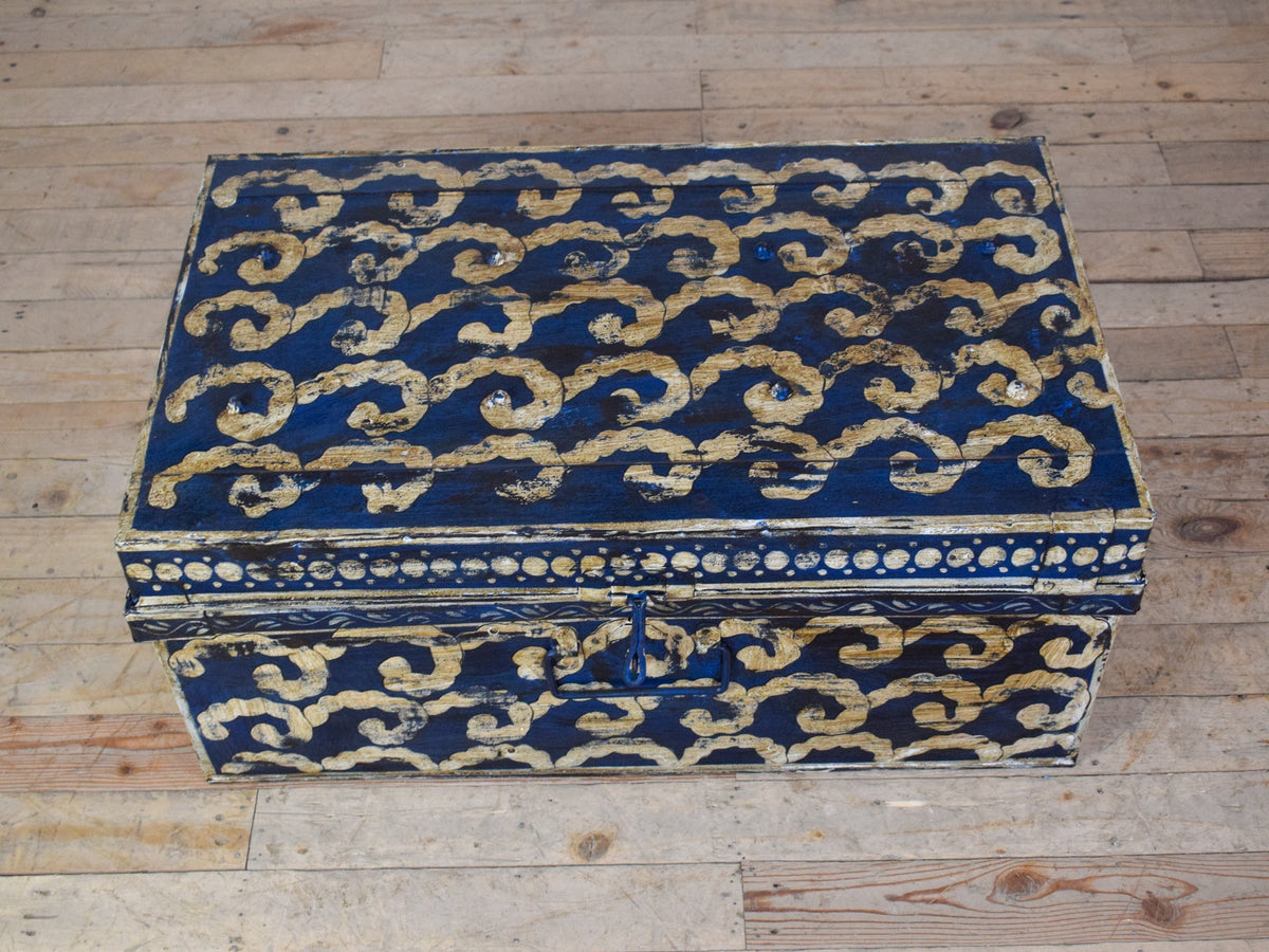 Vintage Indian Hand Painted Metal Travel Trunk Chest