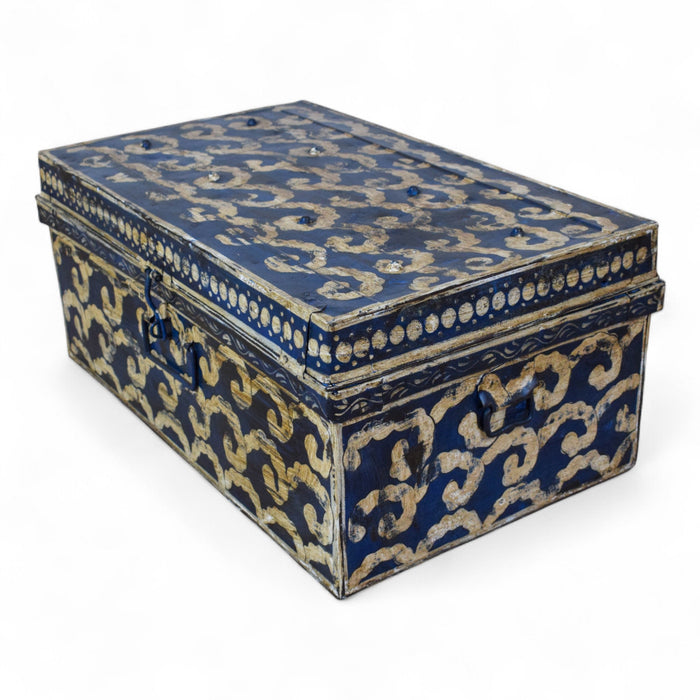 Vintage Indian Hand Painted Metal Travel Trunk Chest