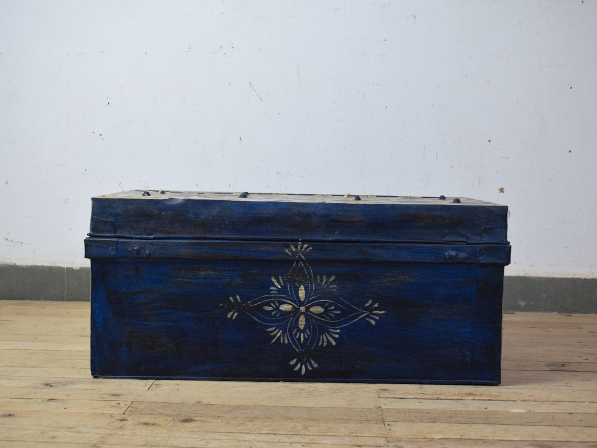 Vintage Indian Hand Painted Metal Travel Trunk Chest