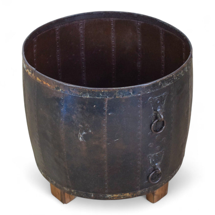 Vintage Metal Planter On Wooden Stand