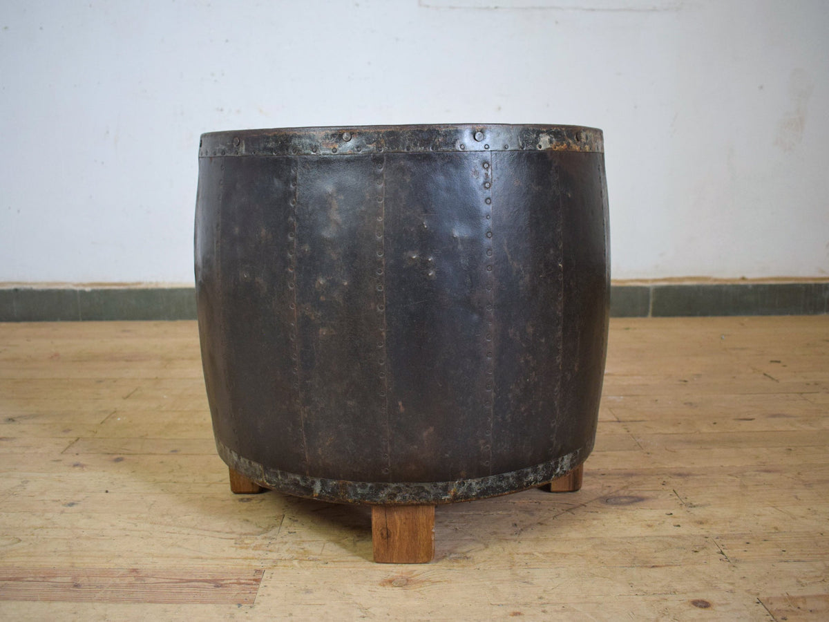 Vintage Metal Planter On Wooden Stand