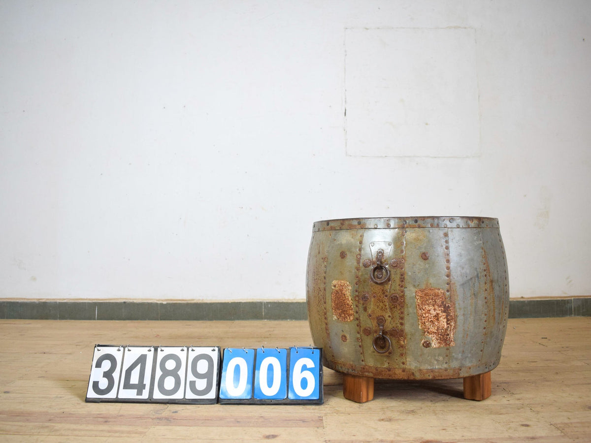 Vintage Metal Planter On Wooden Stand