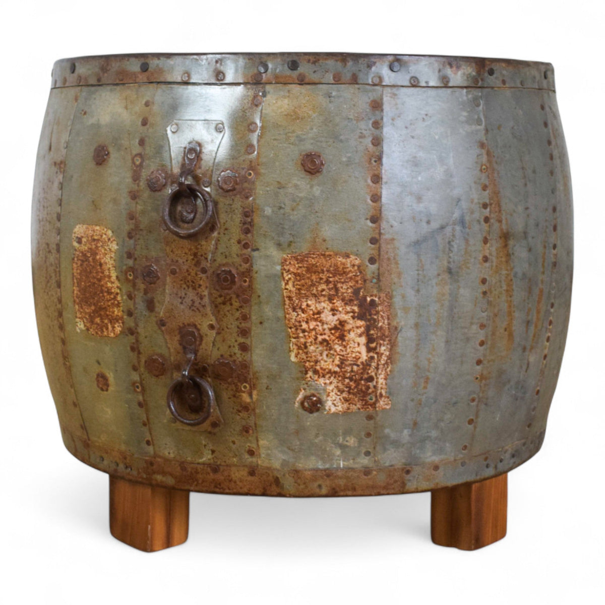 Vintage Metal Planter On Wooden Stand