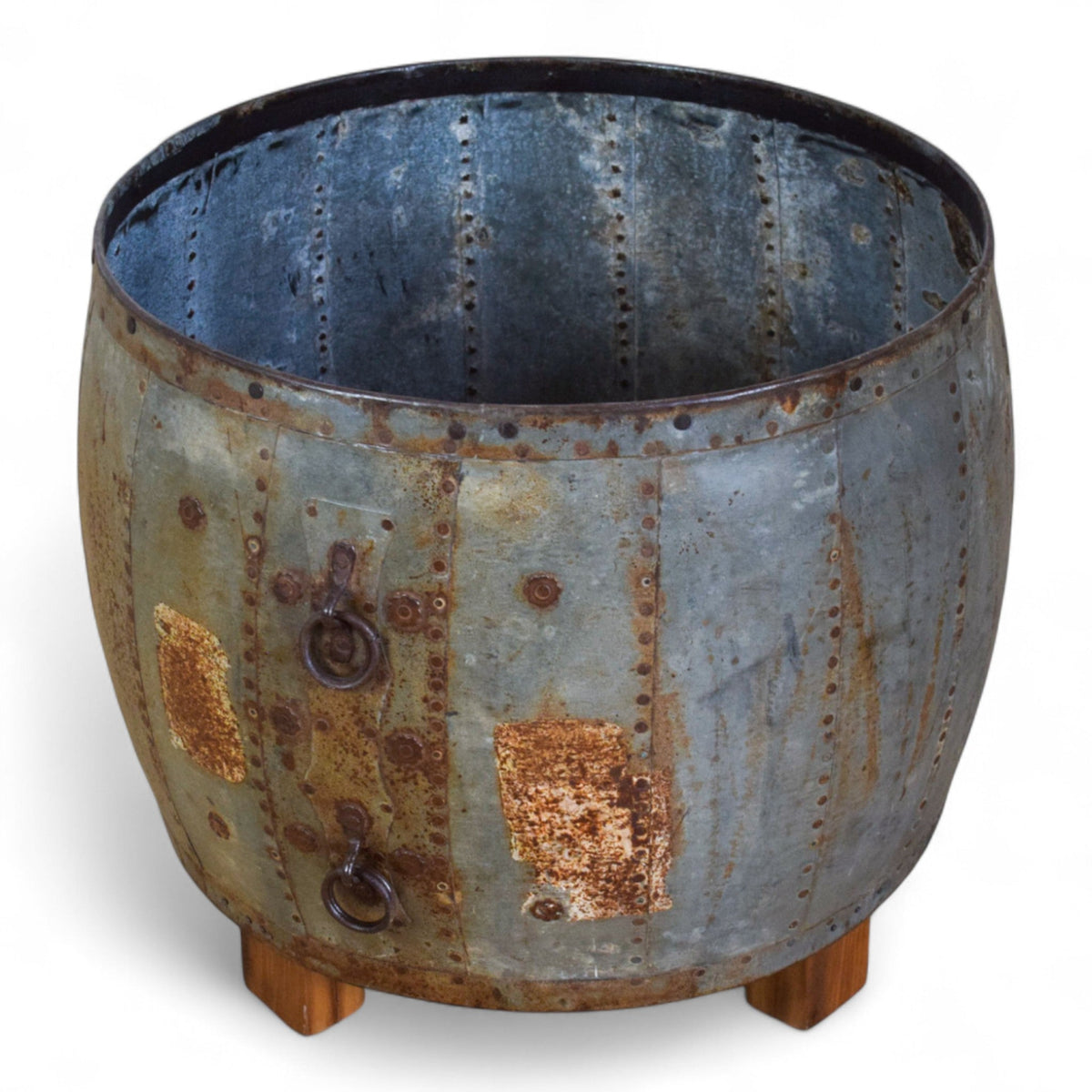 Vintage Metal Planter On Wooden Stand