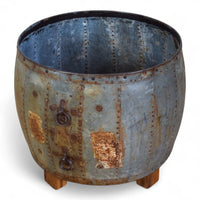 Vintage Metal Planter On Wooden Stand