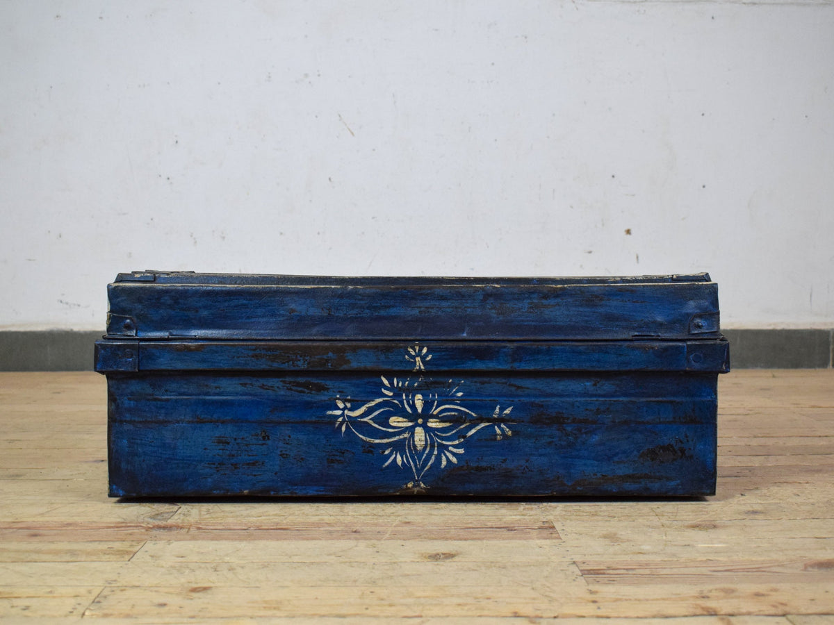 Vintage Indian Hand Painted Metal Travel Trunk Chest