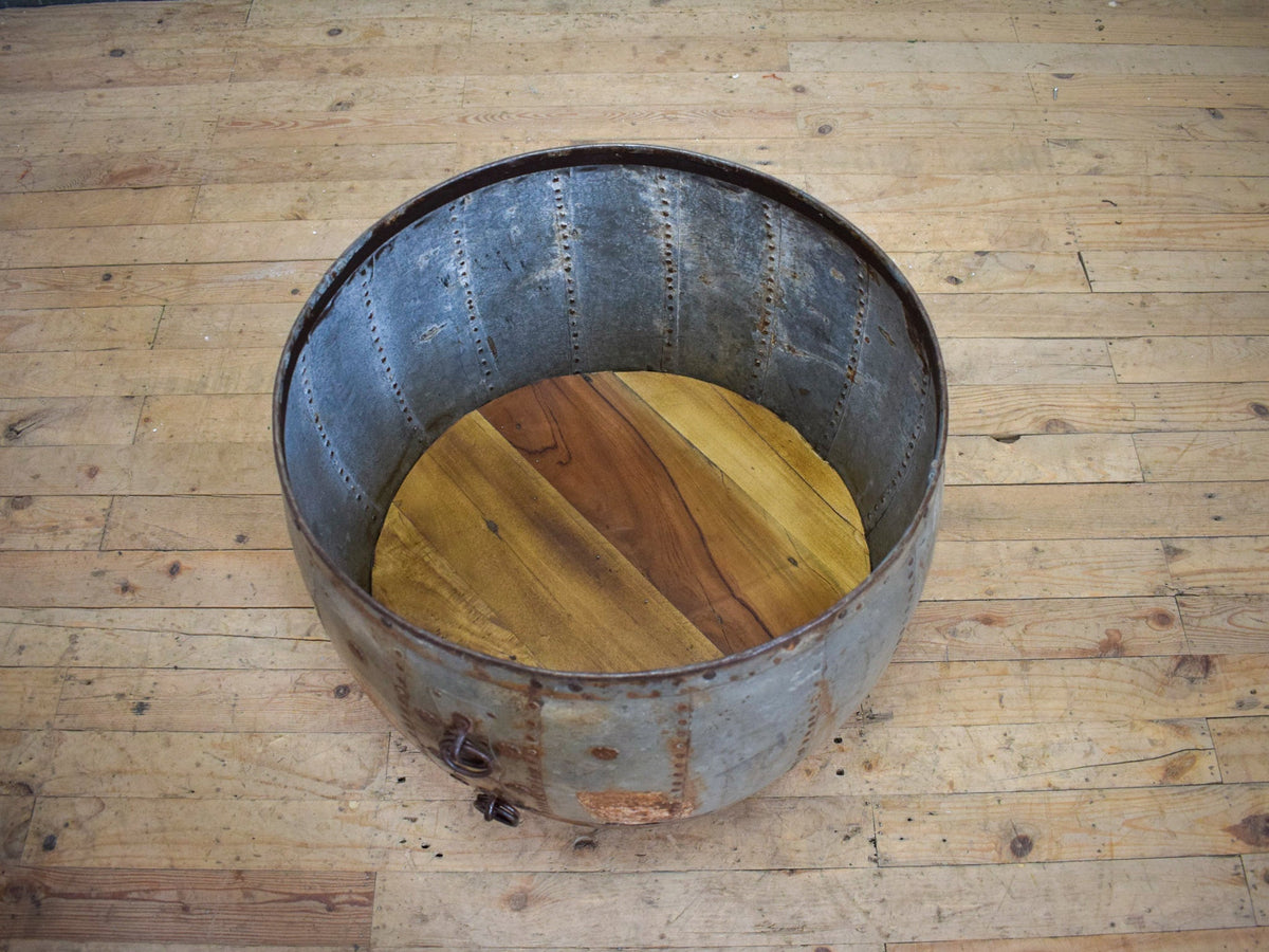 Vintage Metal Planter On Wooden Stand