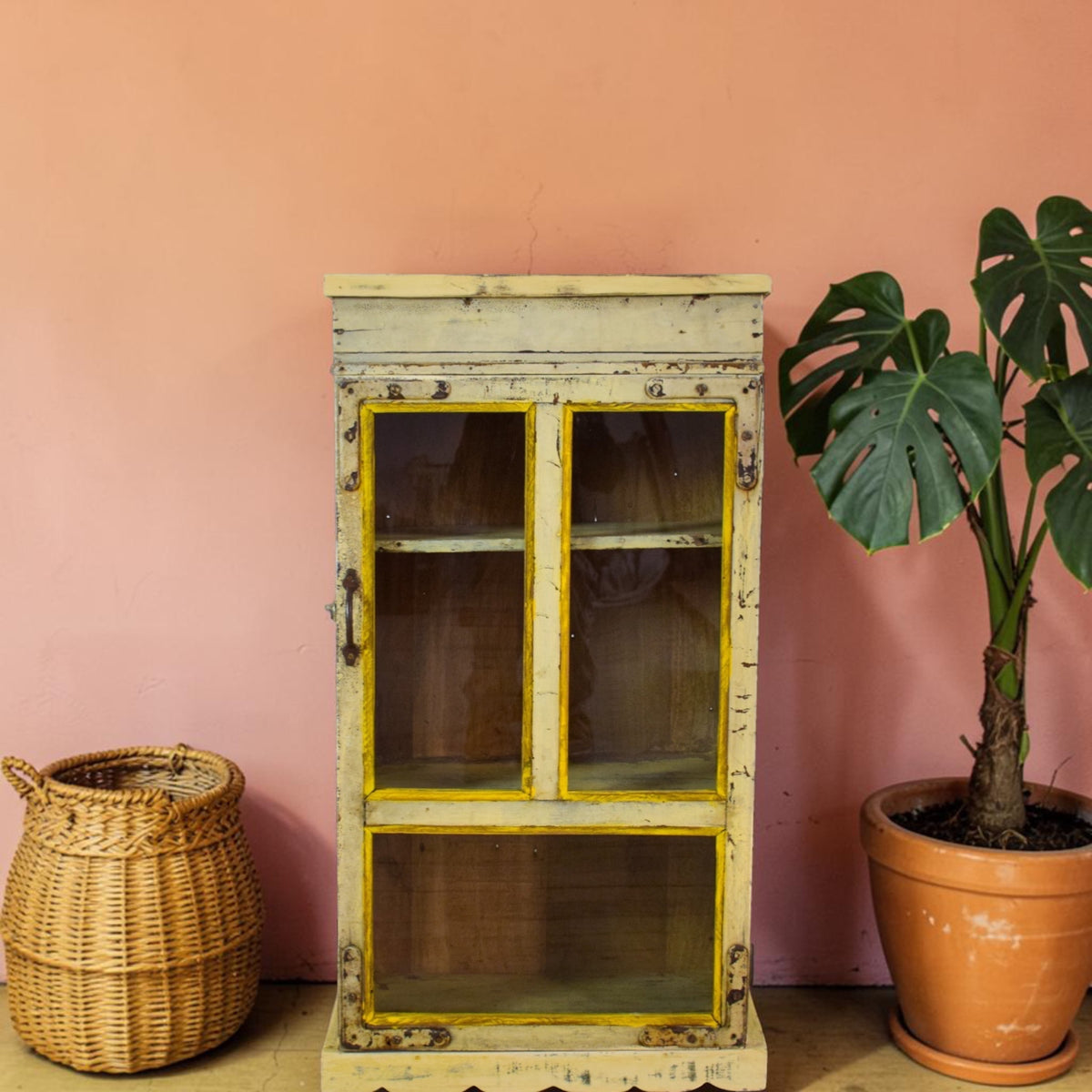 Vintage Worn Painted Rustic Cupboard Cabinet