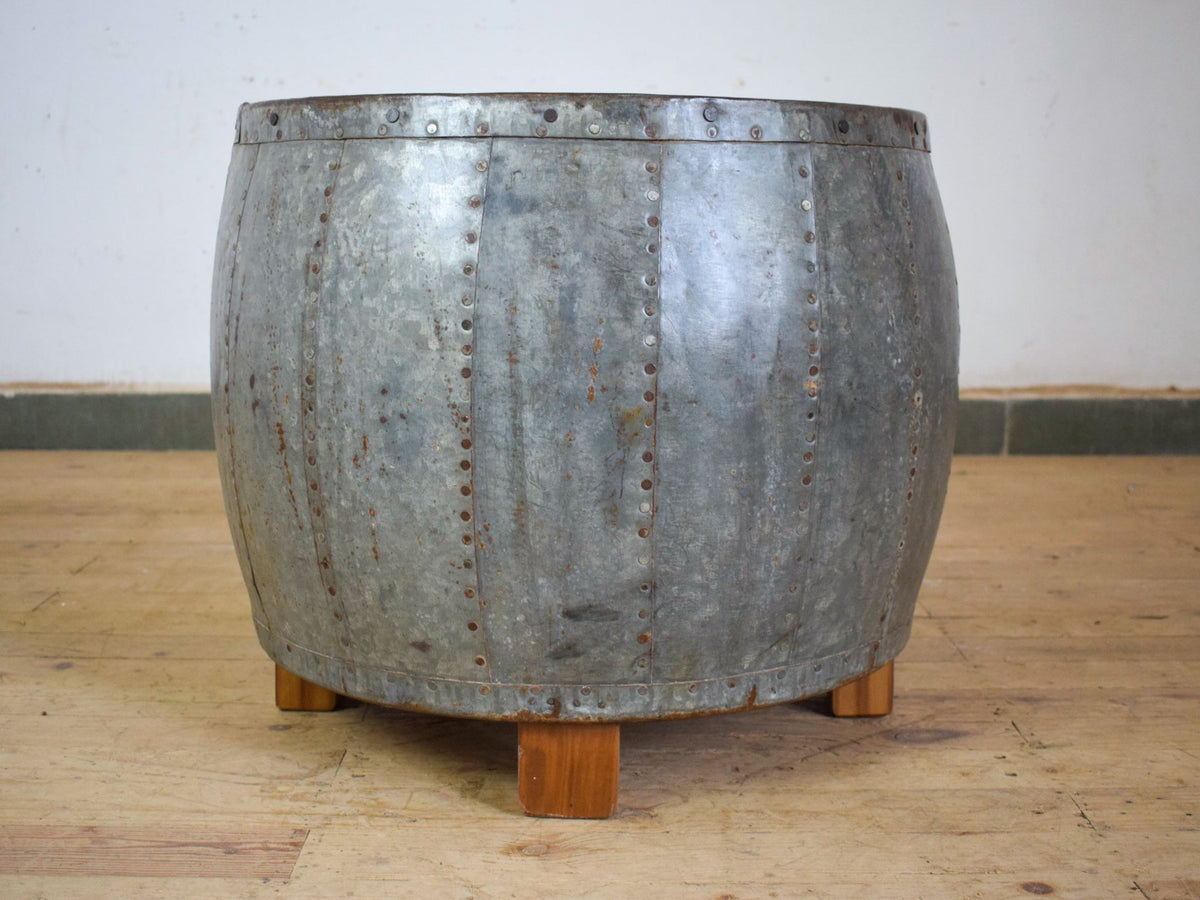 Vintage Metal Planter On Wooden Stand