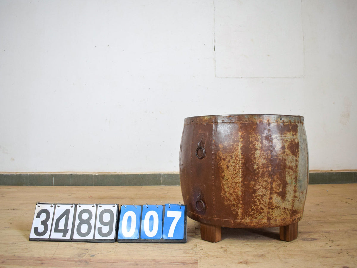 Vintage Metal Planter On Wooden Stand