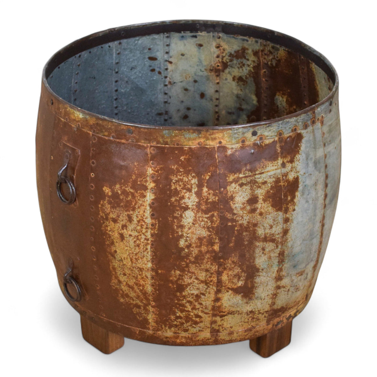 Vintage Metal Planter On Wooden Stand