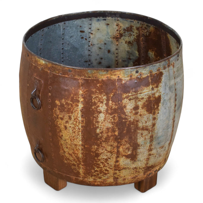 Vintage Metal Planter On Wooden Stand