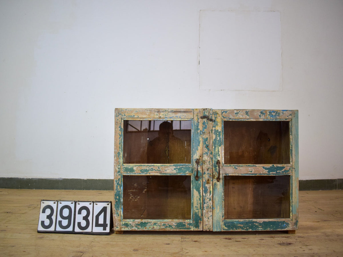 Vintage Worn Painted Rustic Cupboard Cabinet