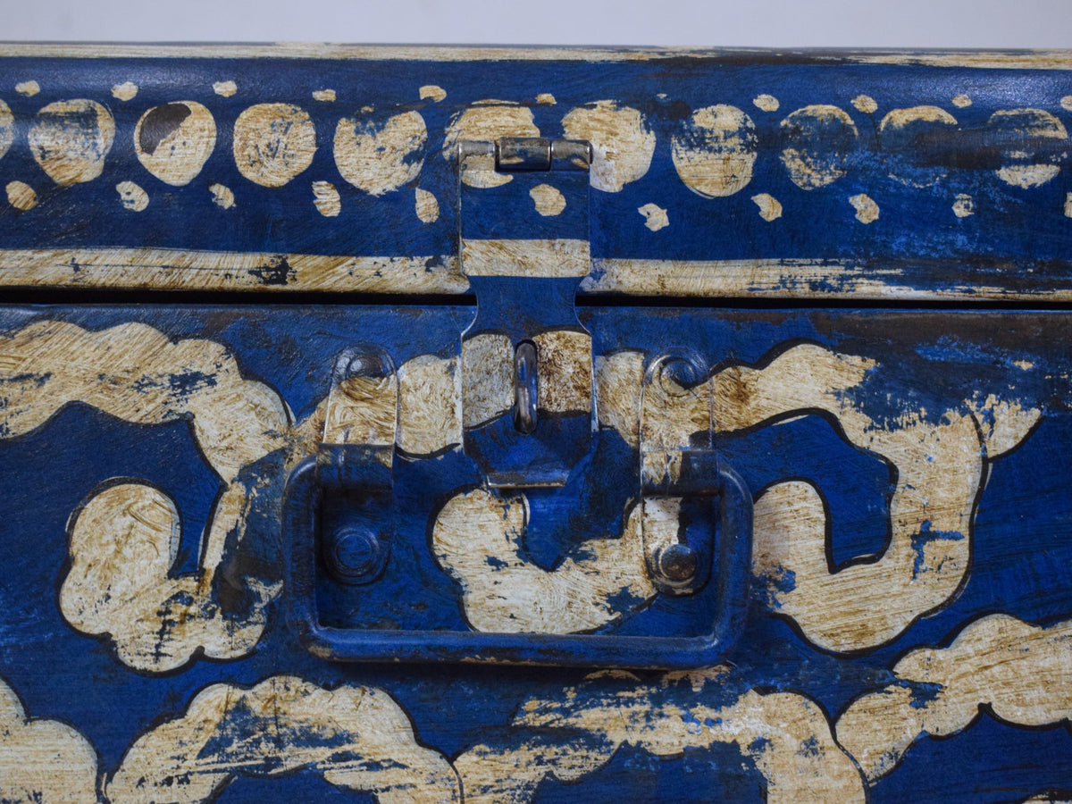 Vintage Indian Hand Painted Metal Travel Trunk Chest