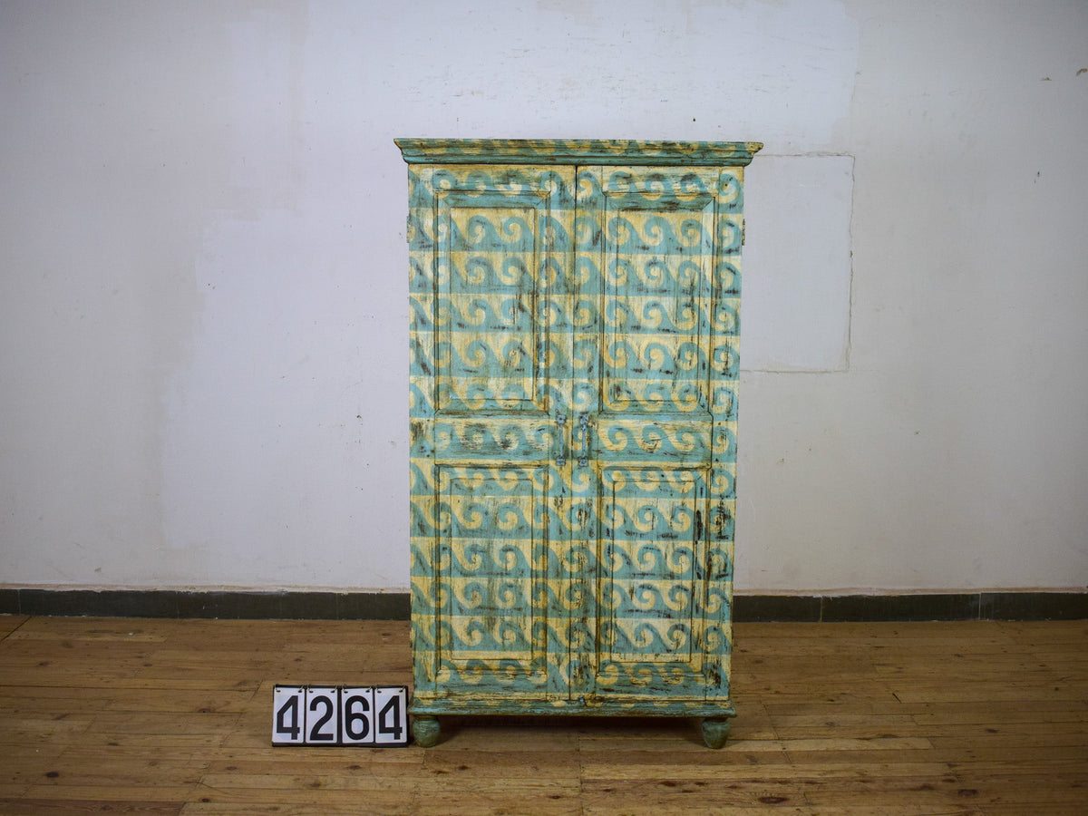 Vintage Rustic Hand Painted Wooden Cupboard Cabinet