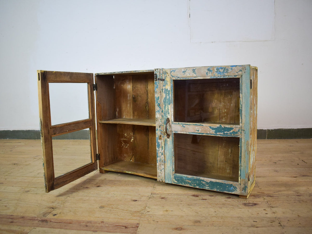 Vintage Worn Painted Rustic Cupboard Cabinet