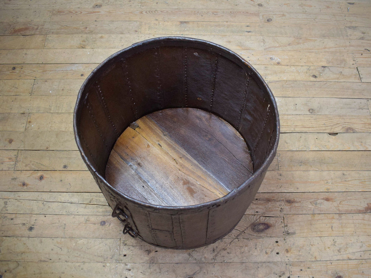 Vintage Metal Planter On Wooden Stand