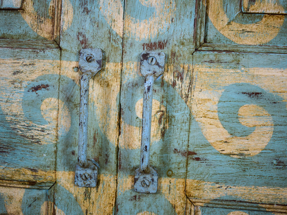 Vintage Rustic Hand Painted Wooden Cupboard Cabinet