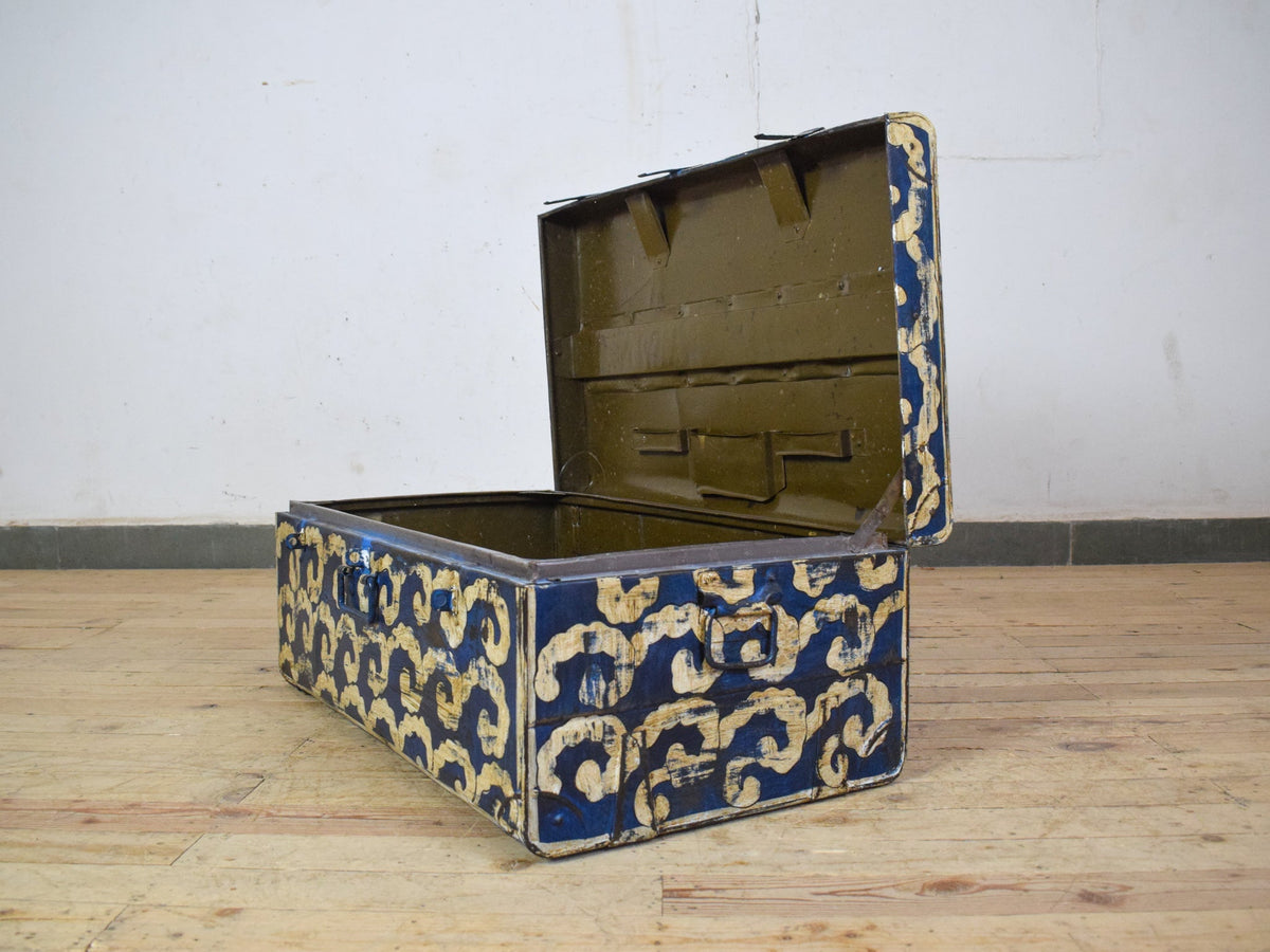 Vintage Indian Hand Painted Metal Travel Trunk Chest