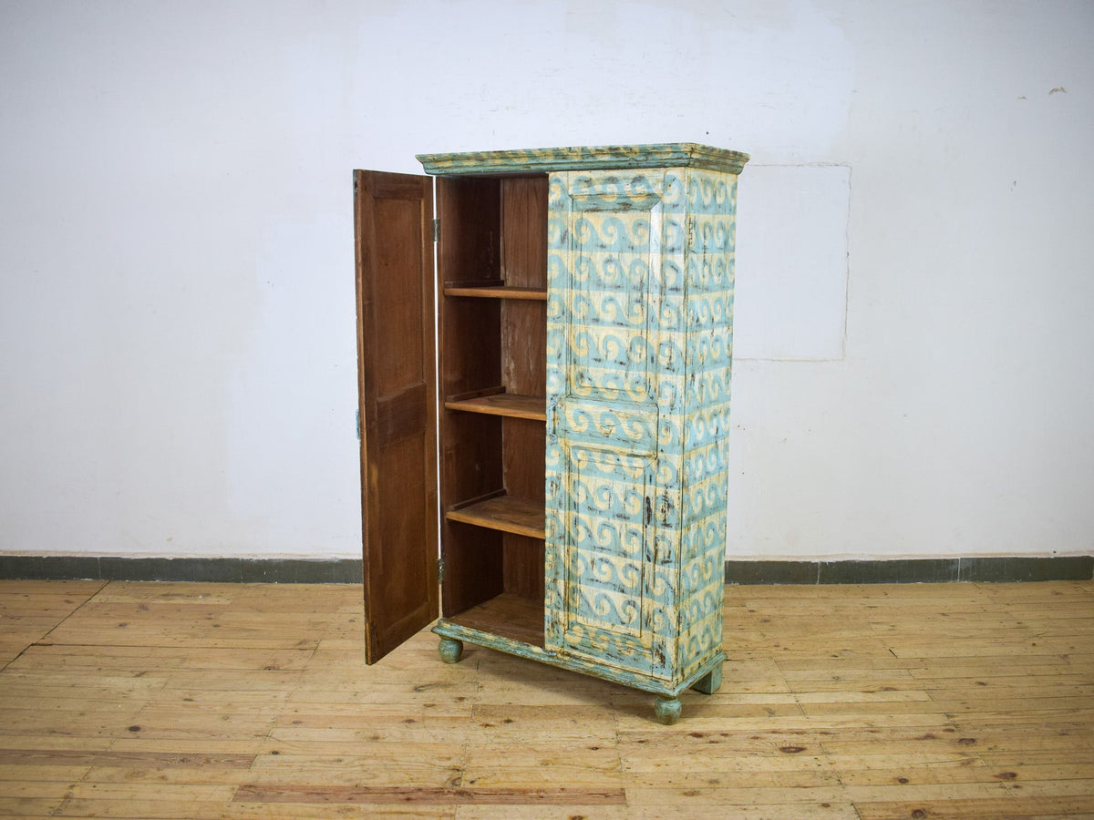 Vintage Rustic Hand Painted Wooden Cupboard Cabinet