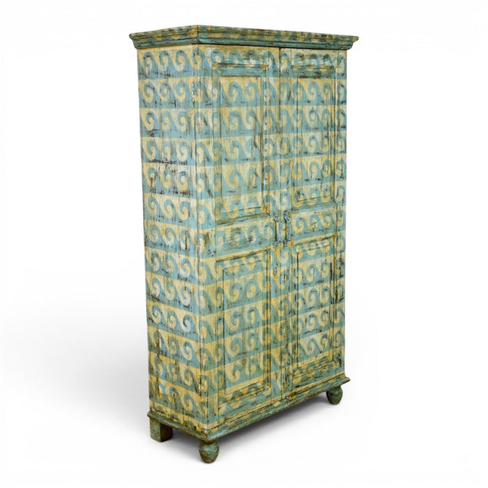 Vintage Rustic Hand Painted Wooden Cupboard Cabinet
