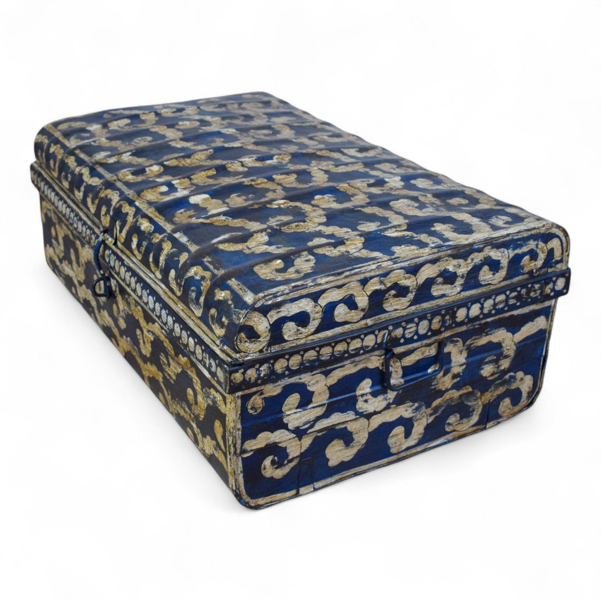 Vintage Indian Hand Painted Metal Travel Trunk Chest