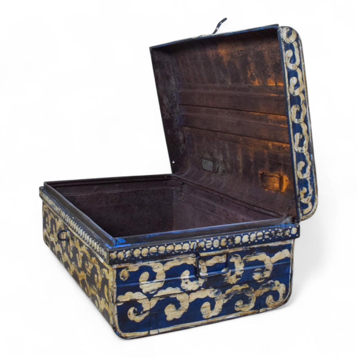 Vintage Indian Hand Painted Metal Travel Trunk Chest
