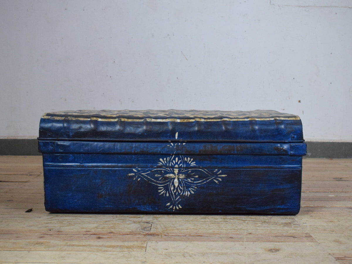 Vintage Indian Hand Painted Metal Travel Trunk Chest