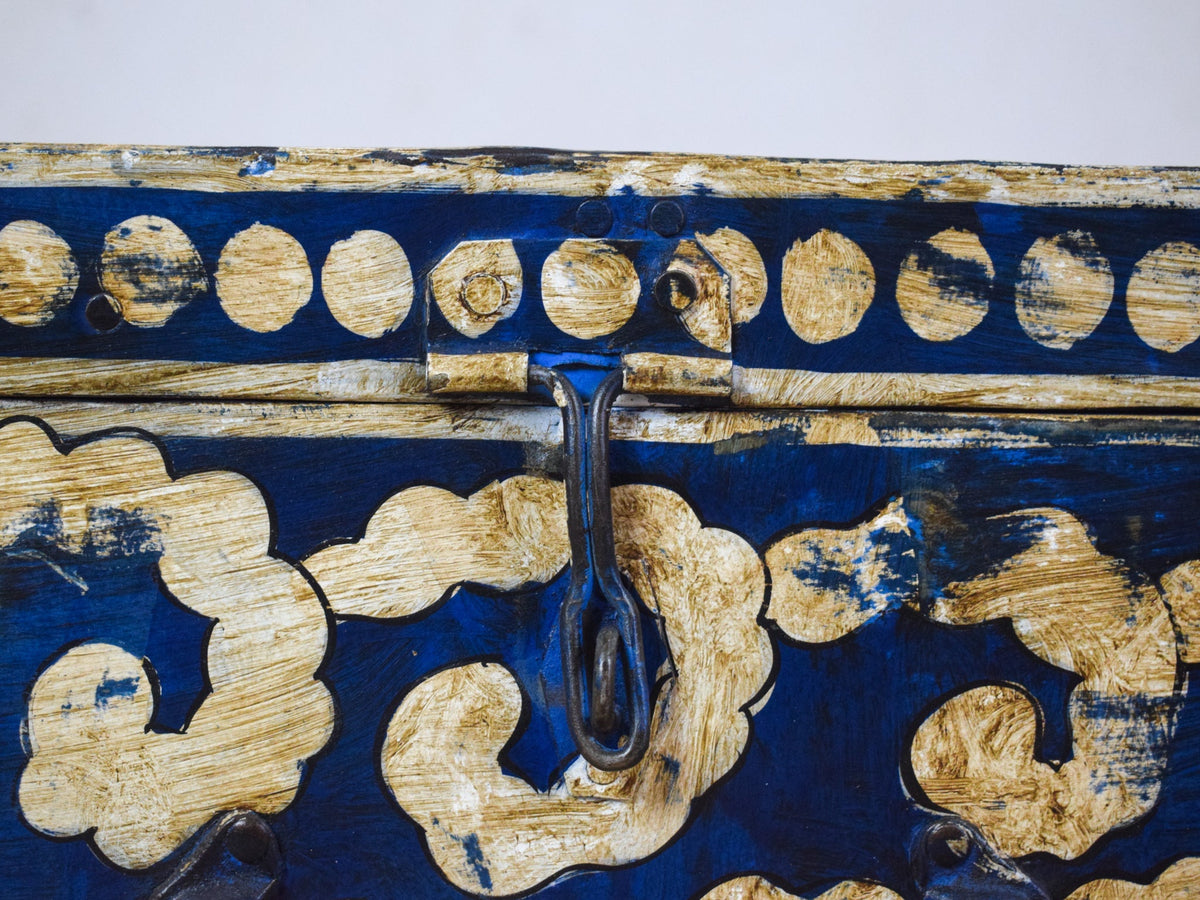 Vintage Indian Hand Painted Metal Travel Trunk Chest