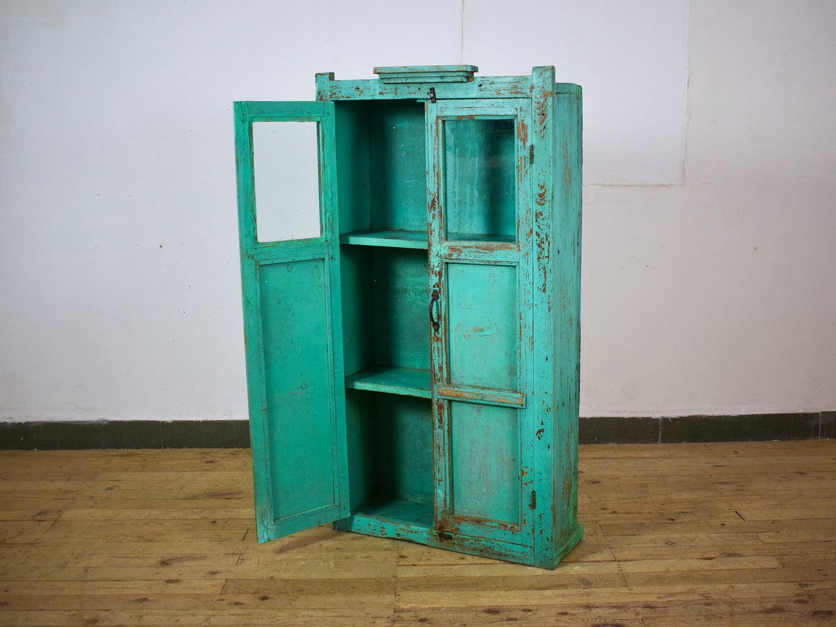 Vintage Worn Painted Rustic Cupboard Cabinet