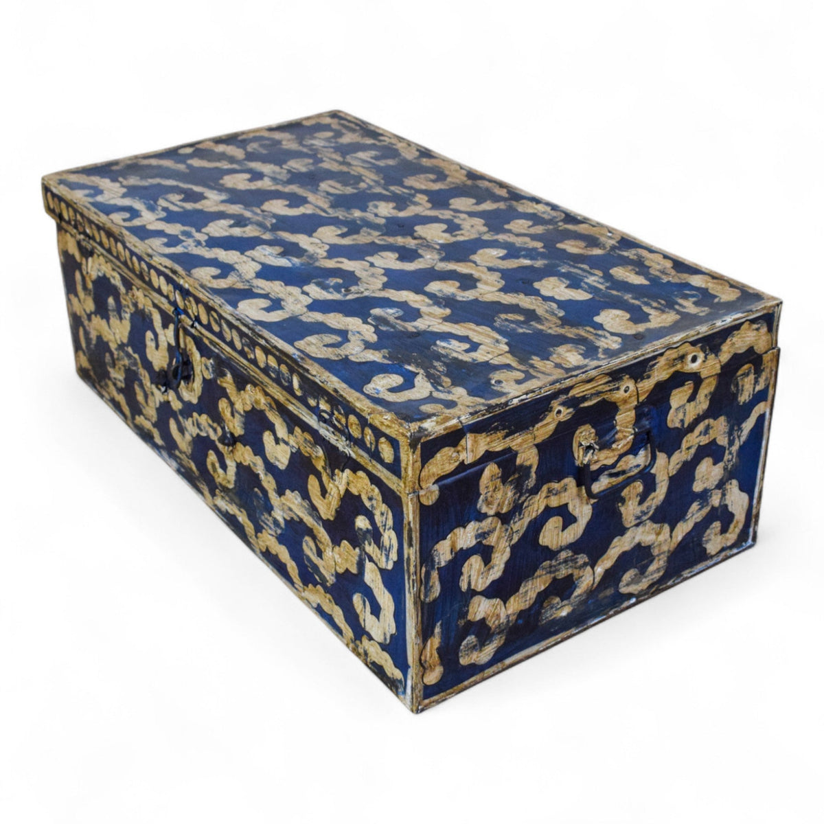 Vintage Indian Hand Painted Metal Travel Trunk Chest