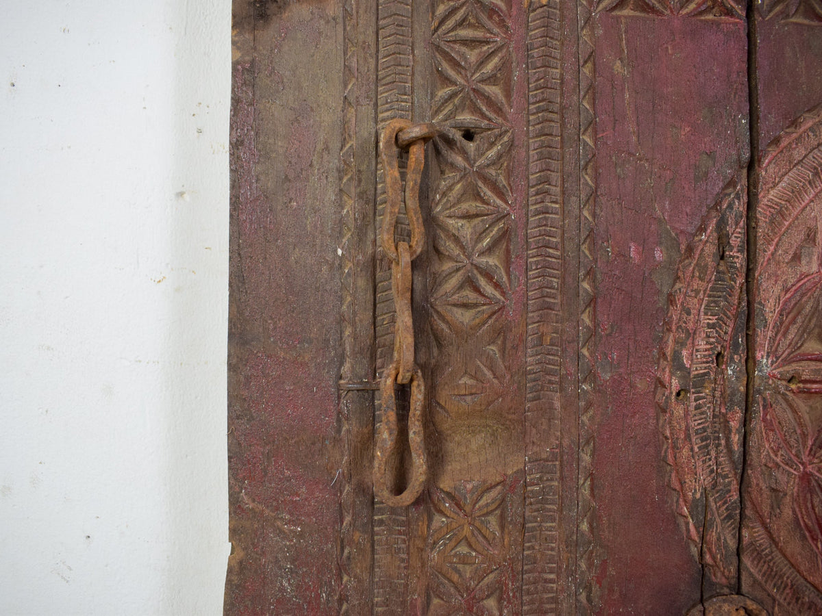 Antique Indian Carved Wooden Door Wall Hanging Art Decoration