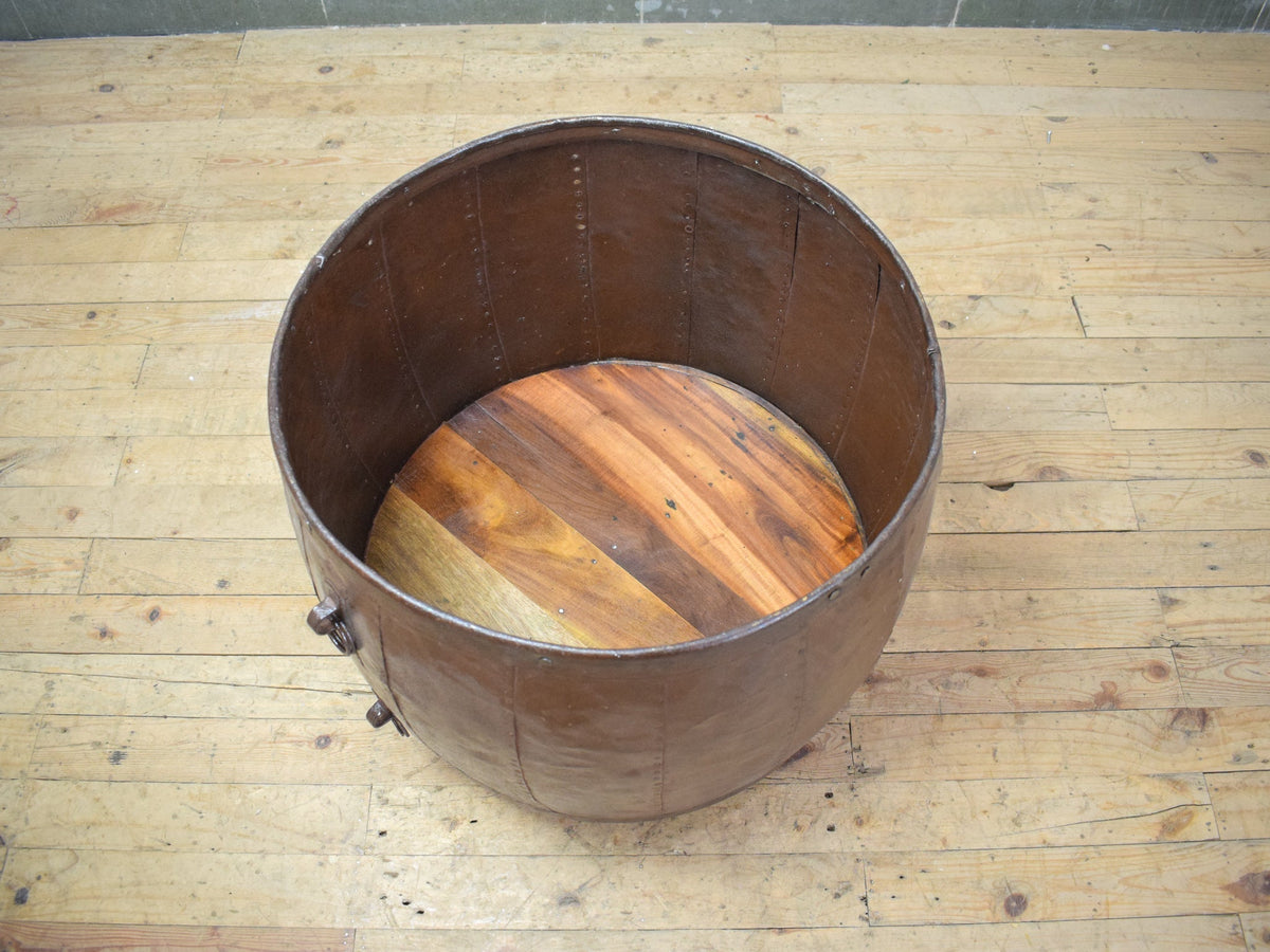 Vintage Metal Planter On Wooden Stand