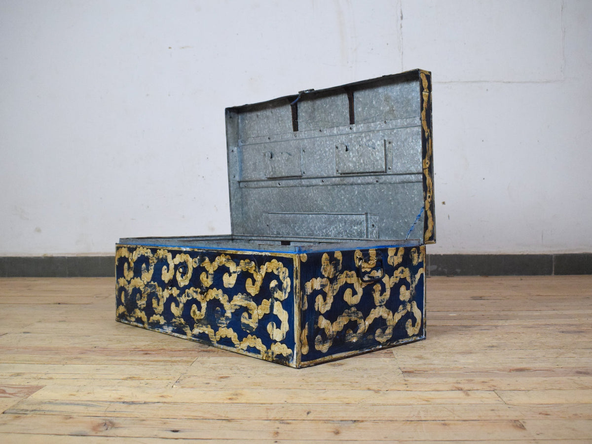 Vintage Indian Hand Painted Metal Travel Trunk Chest