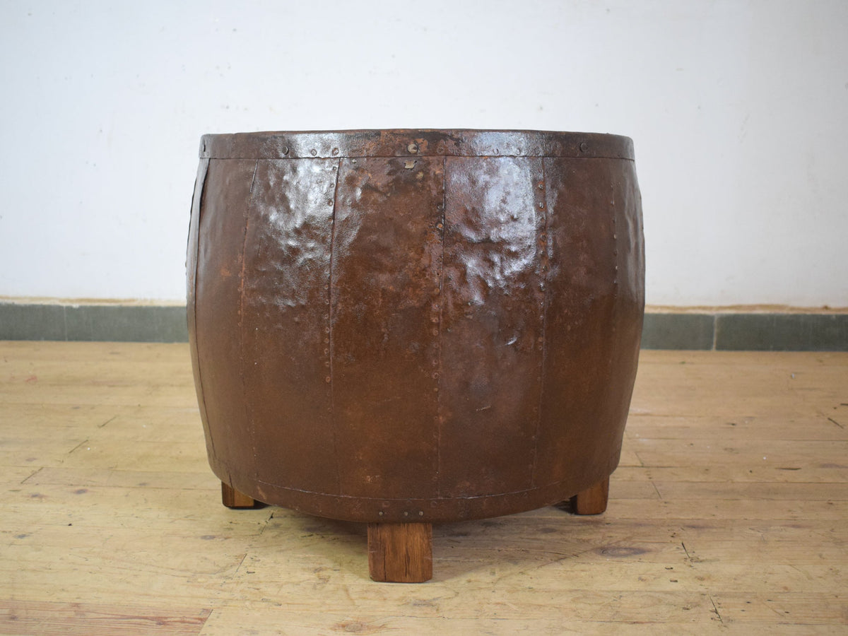 Vintage Metal Planter On Wooden Stand