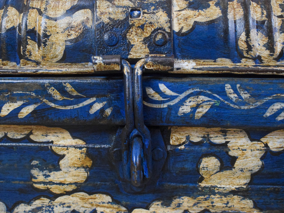 Vintage Indian Hand Painted Metal Travel Trunk Chest