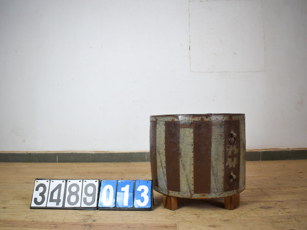 Vintage Metal Planter On Wooden Stand