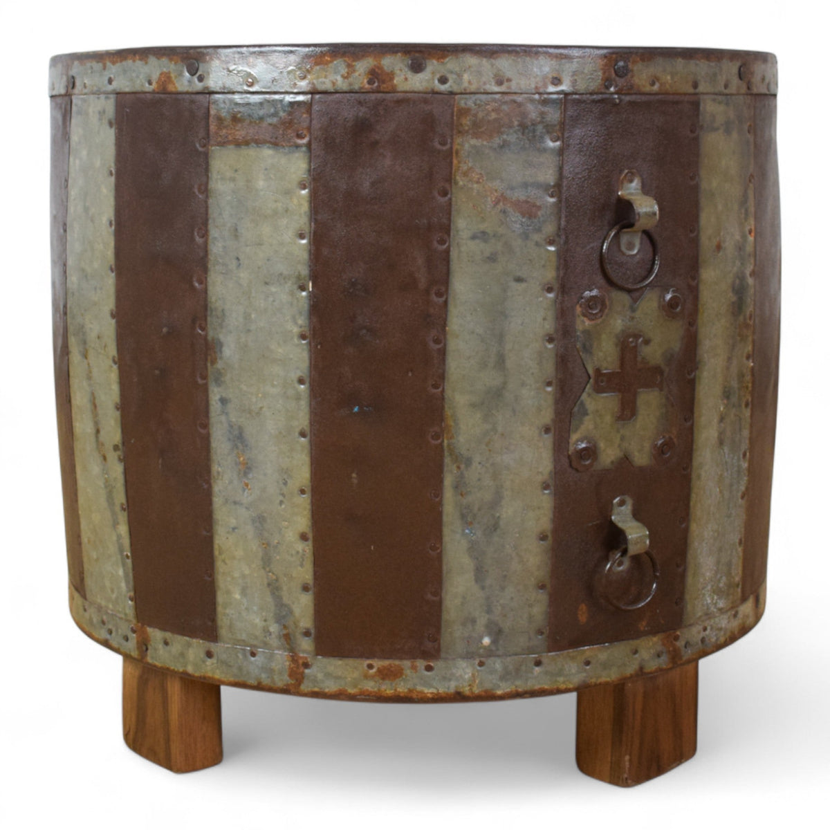 Vintage Metal Planter On Wooden Stand