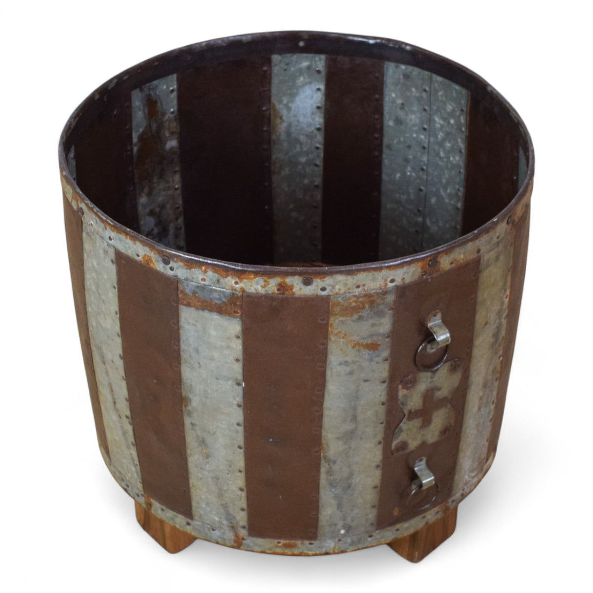 Vintage Metal Planter On Wooden Stand