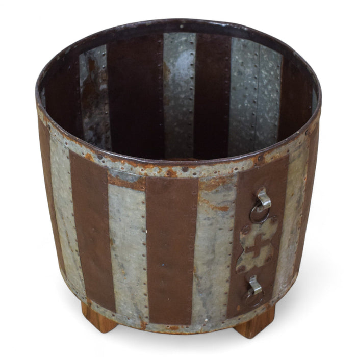 Vintage Metal Planter On Wooden Stand